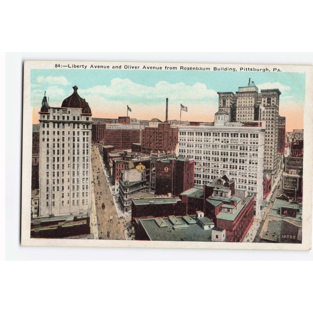 Vintage Pittsburgh PA Postcard Liberty and Oliver Ave Rosenbaum Building View